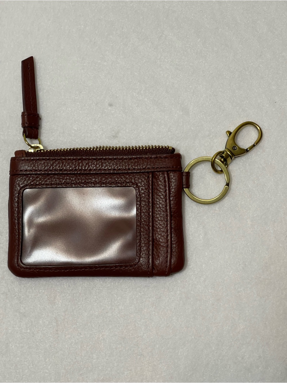 Fossil Brown Pebbled Leather Zip Wallet Card Case Keychain ID Holder - Picture 4 of 7